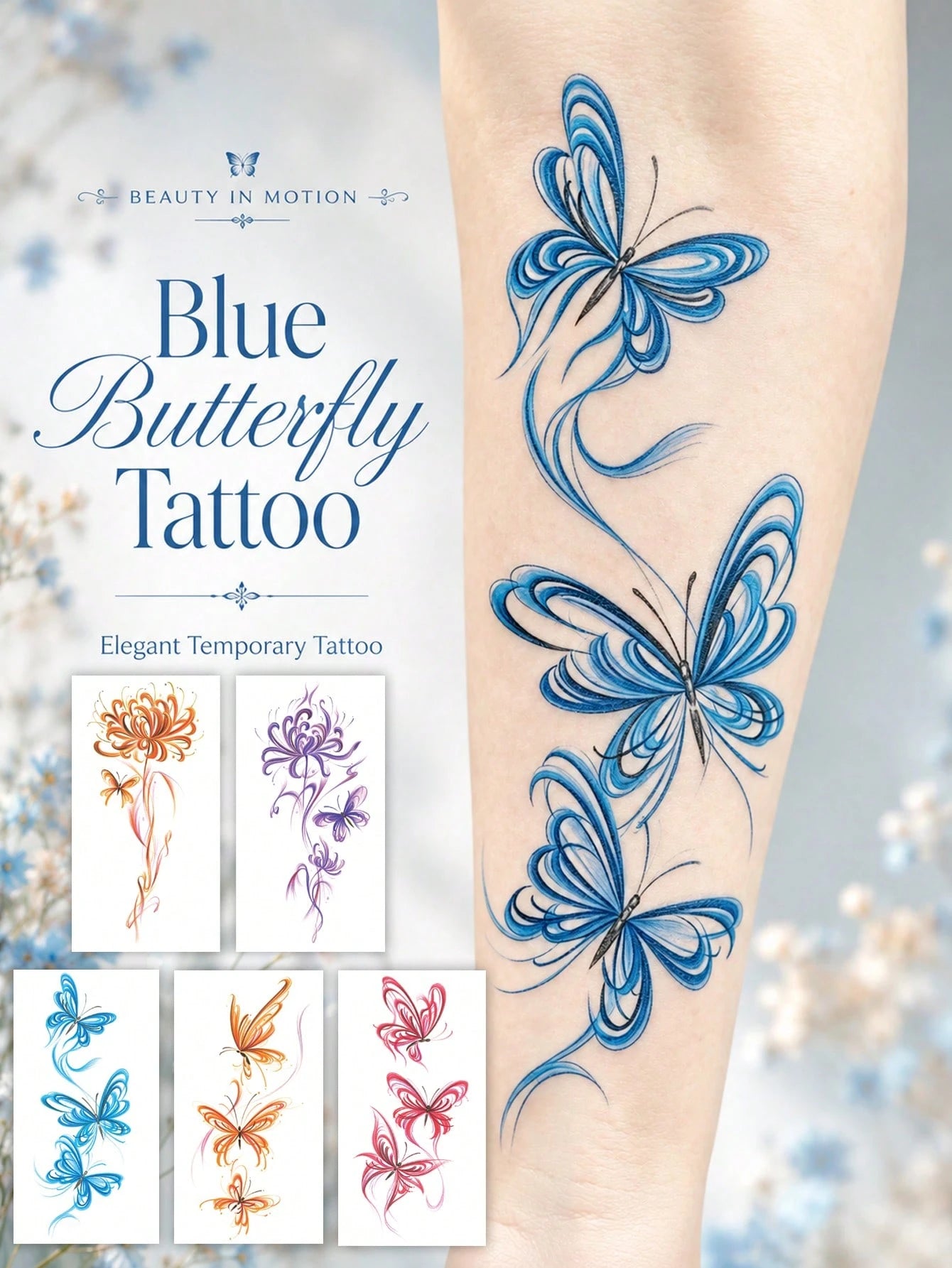 Body Art Temporary Tattoos For Women,Colorful, Romantic, And Elegant Butterfly Designs.Waterproof Fake Tattoos, Lasting 2-5 Days, Perfect For Festivals, Parties, Weddings, Gifts, And Music Festivals.
