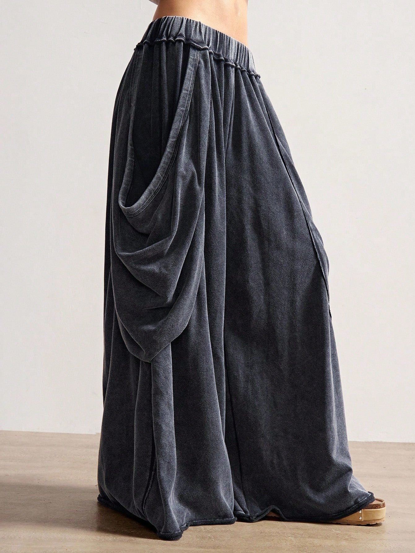 Bohemela Casual Rustic Knit Color Block Loose Wide Leg Washed Women Pants Date Holiday Panlakad Gray Autumn