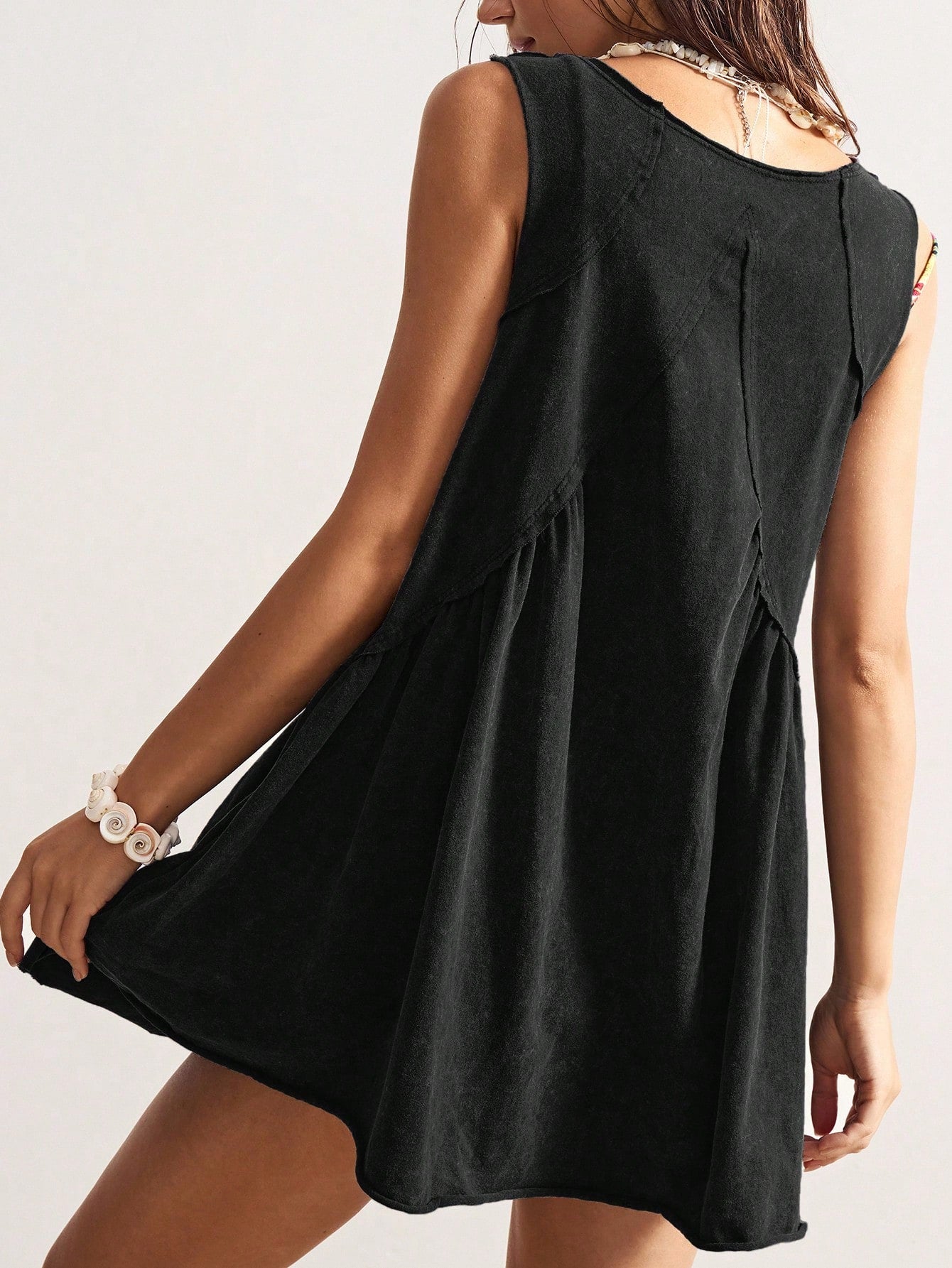 Bohemela Casual Solid Color Knit V-Neck Loose Women Mini Dress Black Summer Vacation Dresses For