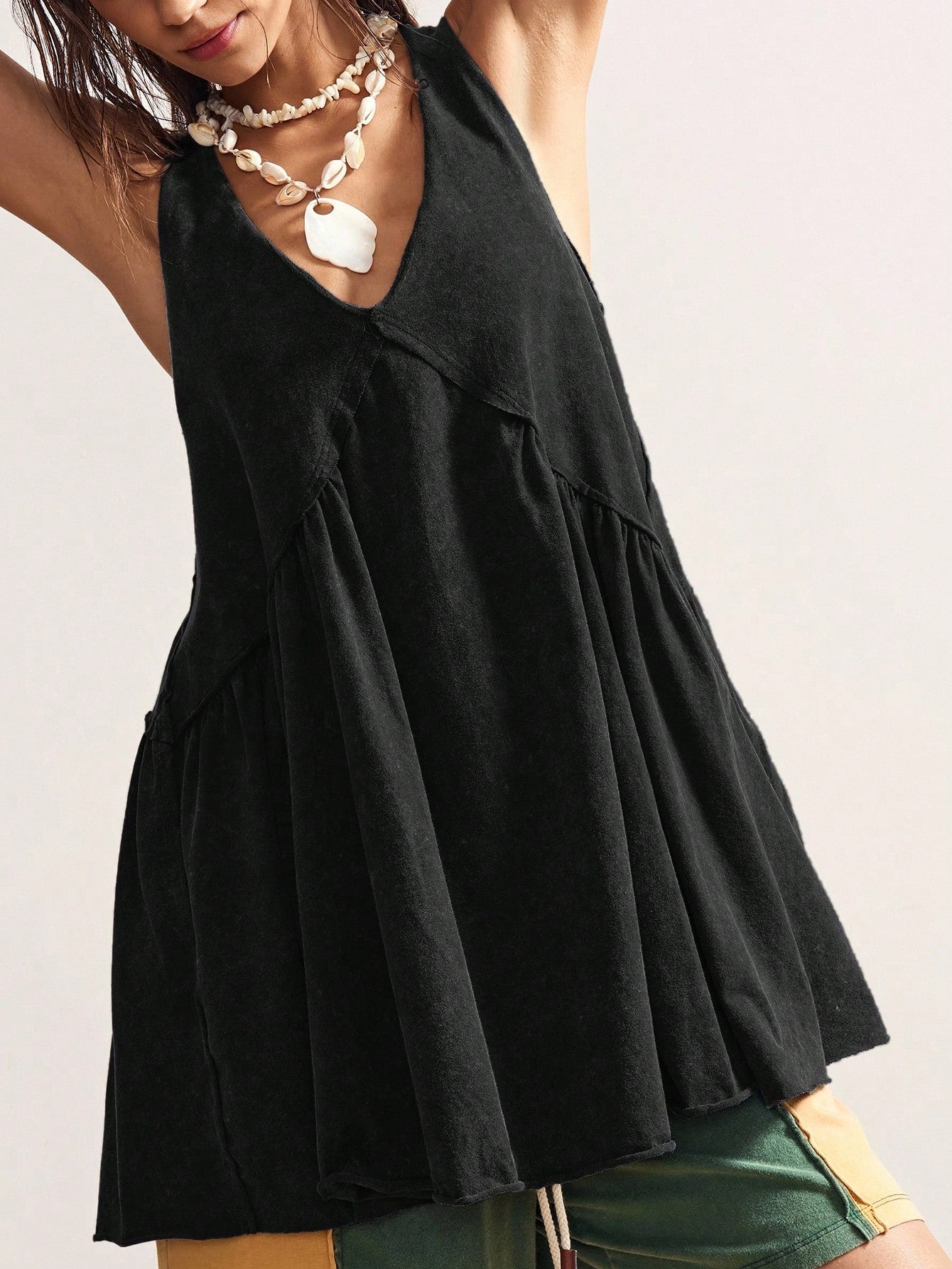 Bohemela Casual Solid Color Knit V-Neck Loose Women Mini Dress Black Summer Vacation Dresses For