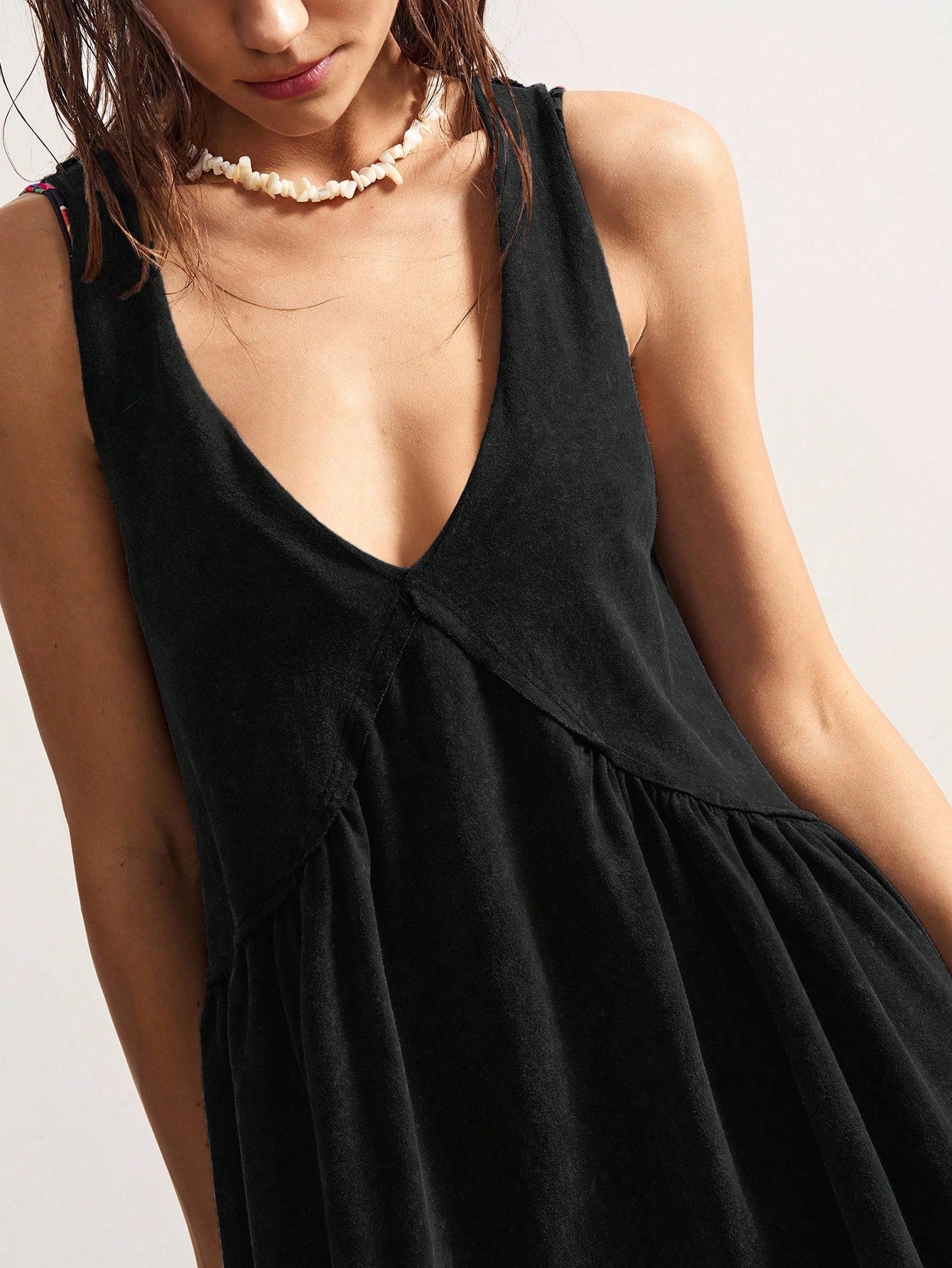 Bohemela Casual Solid Color Knit V-Neck Loose Women Mini Dress Black Summer Vacation Dresses For