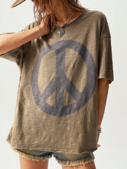 Bohemela Plain Knit Loose Fit Crew Neck Short Sleeve Plus Size T-Shirt,Vintage Smart Casual Vacation Olive Green Summer