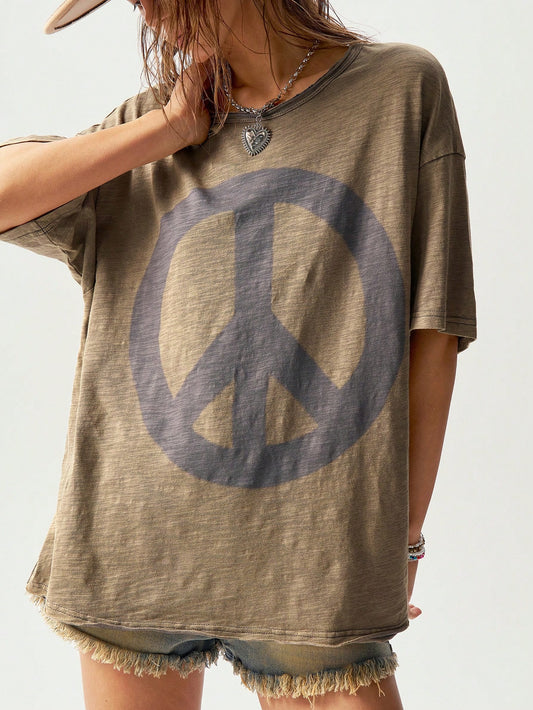 Bohemela Plain Knit Loose Fit Crew Neck Short Sleeve Plus Size T-Shirt,Vintage Smart Casual Vacation Olive Green Summer