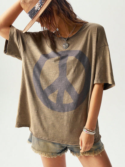 Bohemela Plain Knit Loose Fit Crew Neck Short Sleeve Plus Size T-Shirt,Vintage Smart Casual Vacation Olive Green Summer