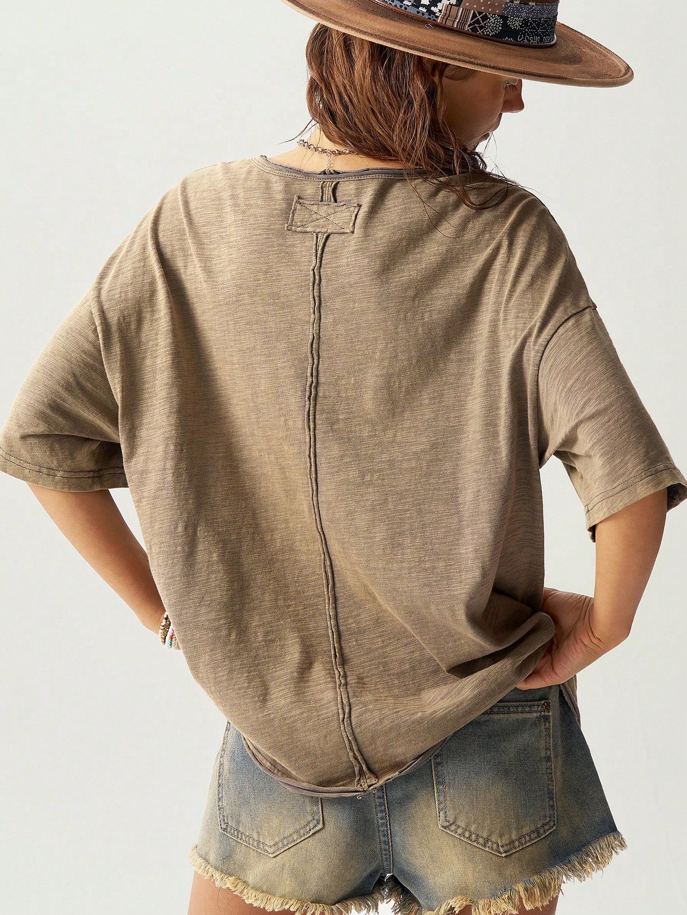 Bohemela Plain Knit Loose Fit Crew Neck Short Sleeve Plus Size T-Shirt,Vintage Smart Casual Vacation Olive Green Summer