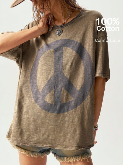 Bohemela Plain Knit Loose Fit Crew Neck Short Sleeve Plus Size T-Shirt,Vintage Smart Casual Vacation Olive Green Summer