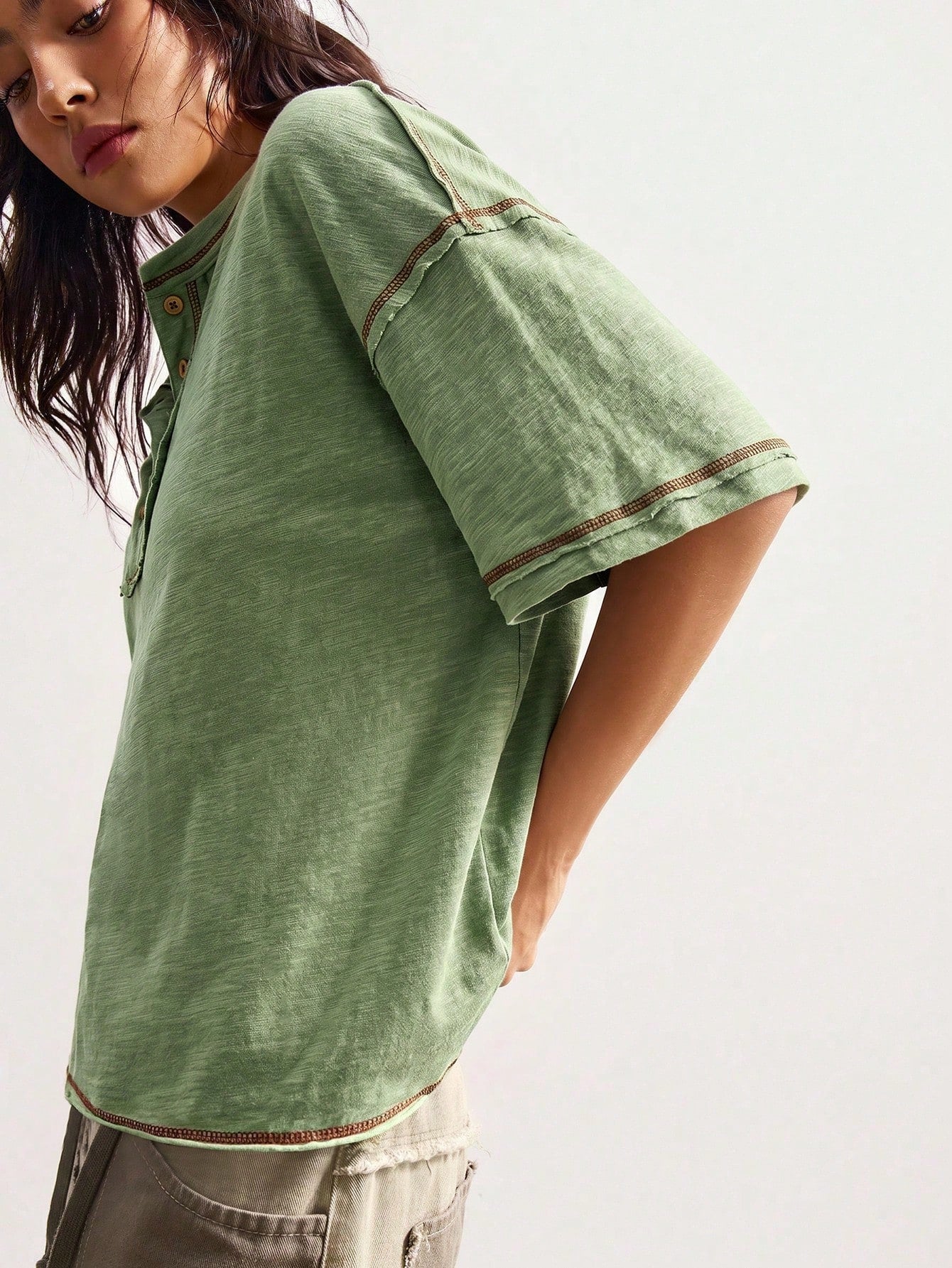 Bohemela Plus Size Women's Button Half-Placket Dropped Shoulder Sleeve Shirt Summer