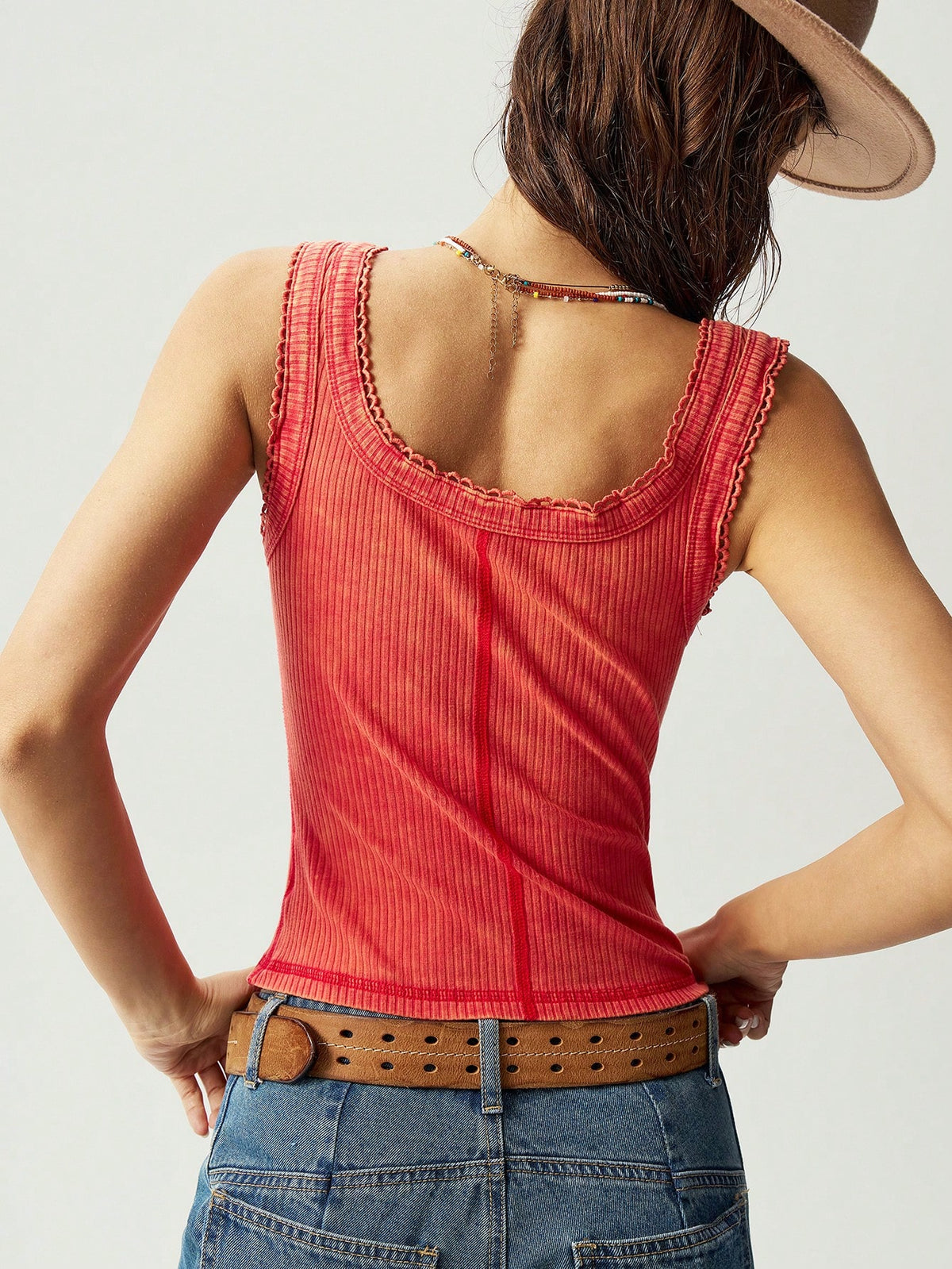 Bohemela Solid Color Knit Open Shoulder Slim Fit Women Casual Tank Top Vacation Red Summer