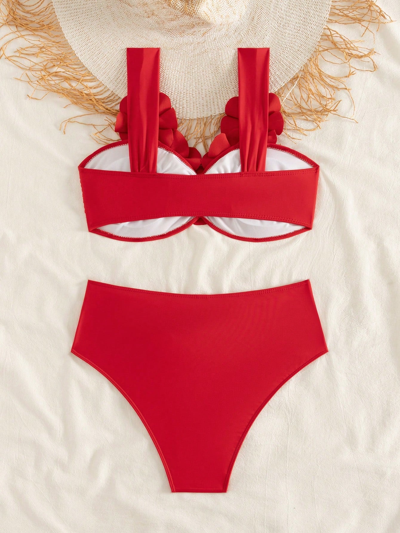 Bonvoyette Knitted Floral 3D Bikini Set, Sexy Beach Pool Party Outfit For Holiday, Christmas, New Year, Elegant Summer Swimwear For Women