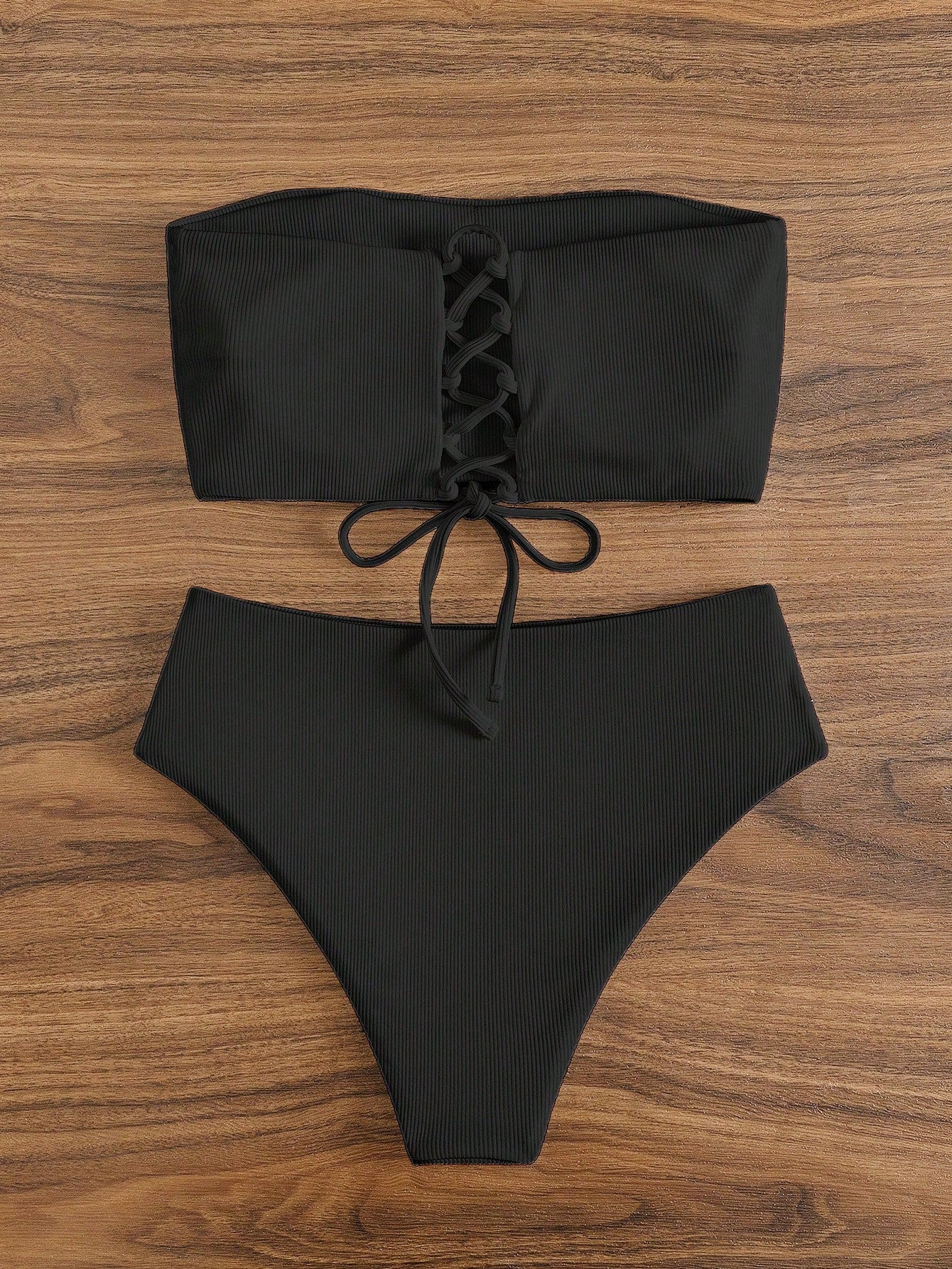 Bonvoyette Summer Beach Solid Bandeau High Waisted Bikini