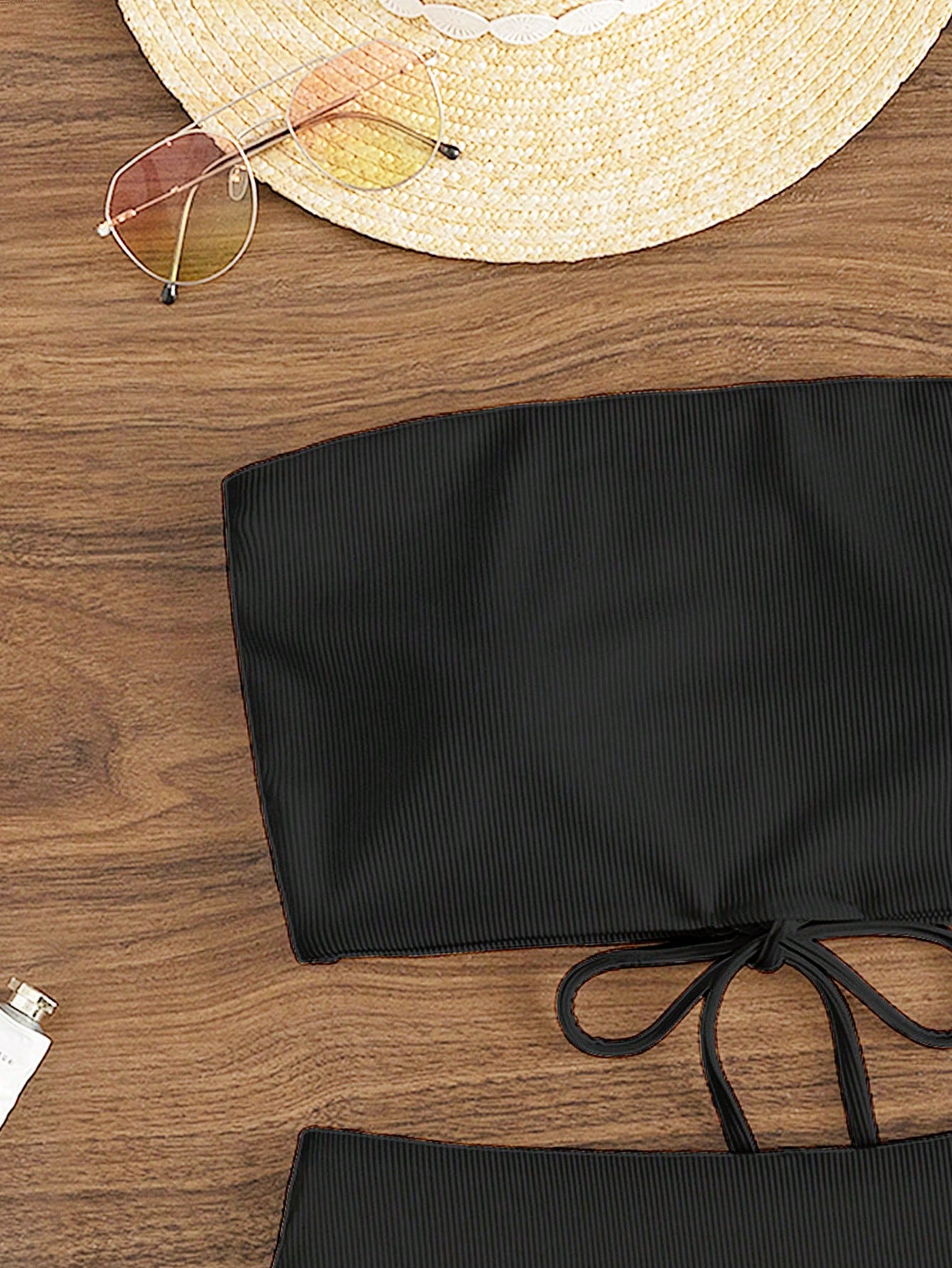 Bonvoyette Summer Beach Solid Bandeau High Waisted Bikini