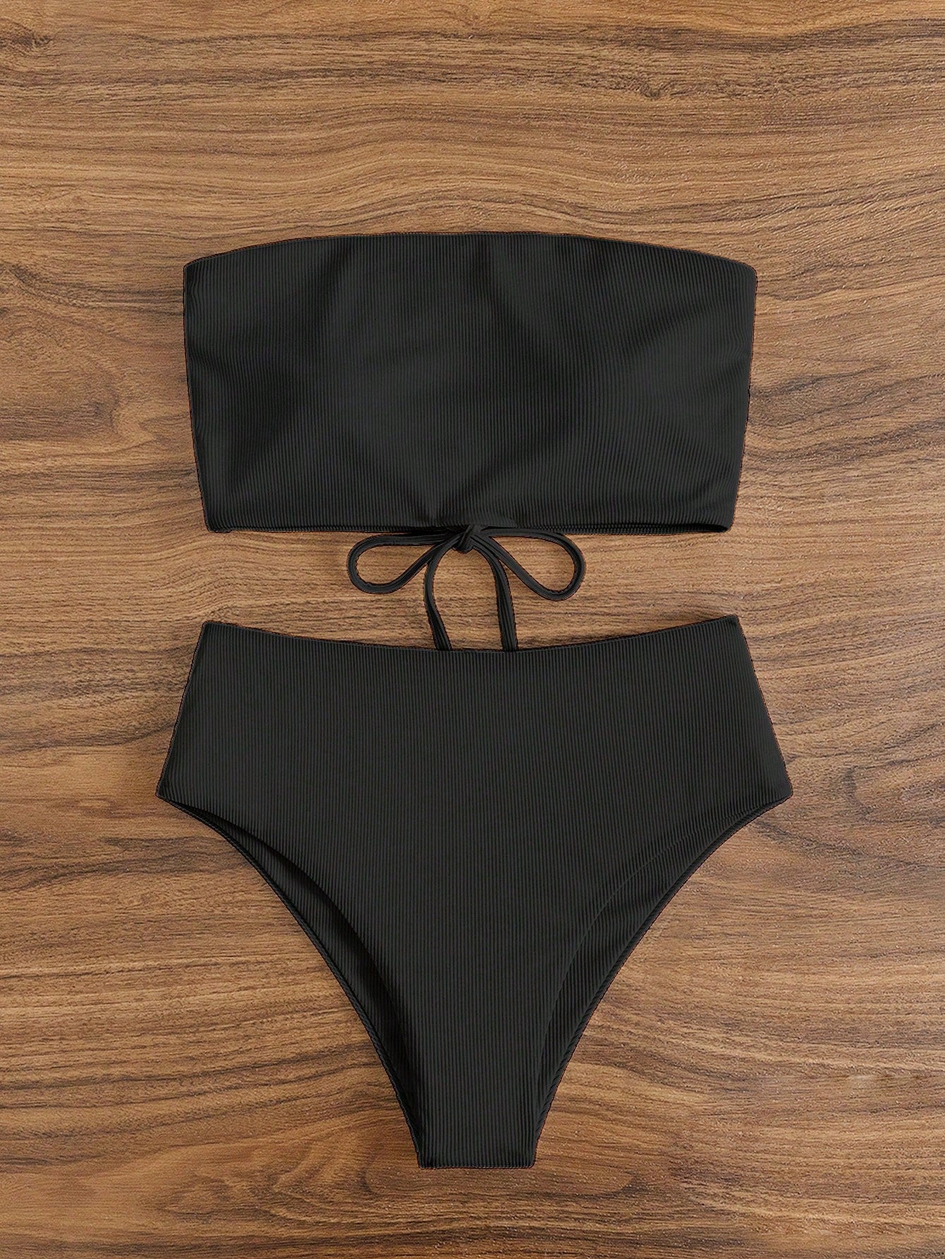 Bonvoyette Summer Beach Solid Bandeau High Waisted Bikini