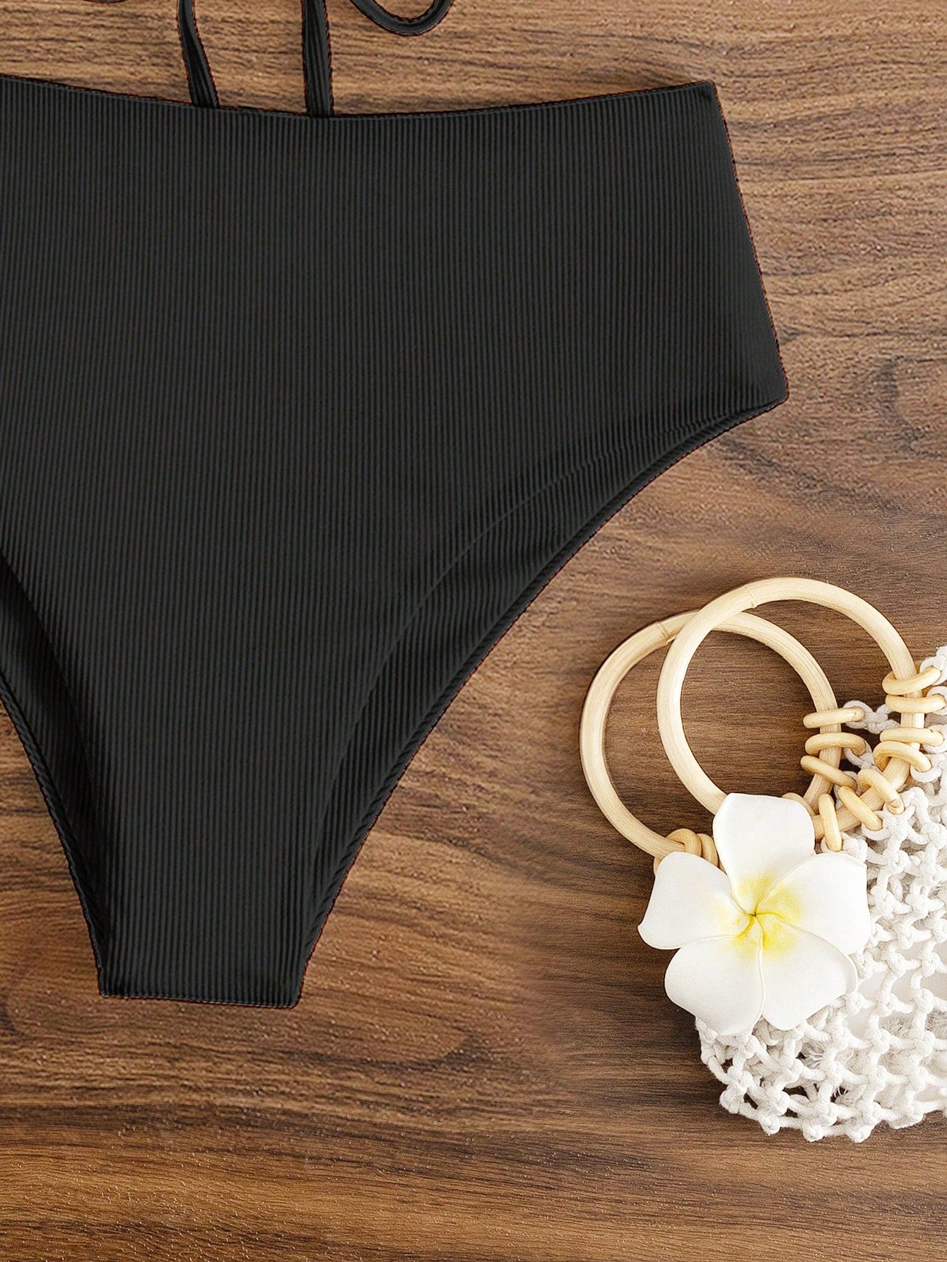 Bonvoyette Summer Beach Solid Bandeau High Waisted Bikini