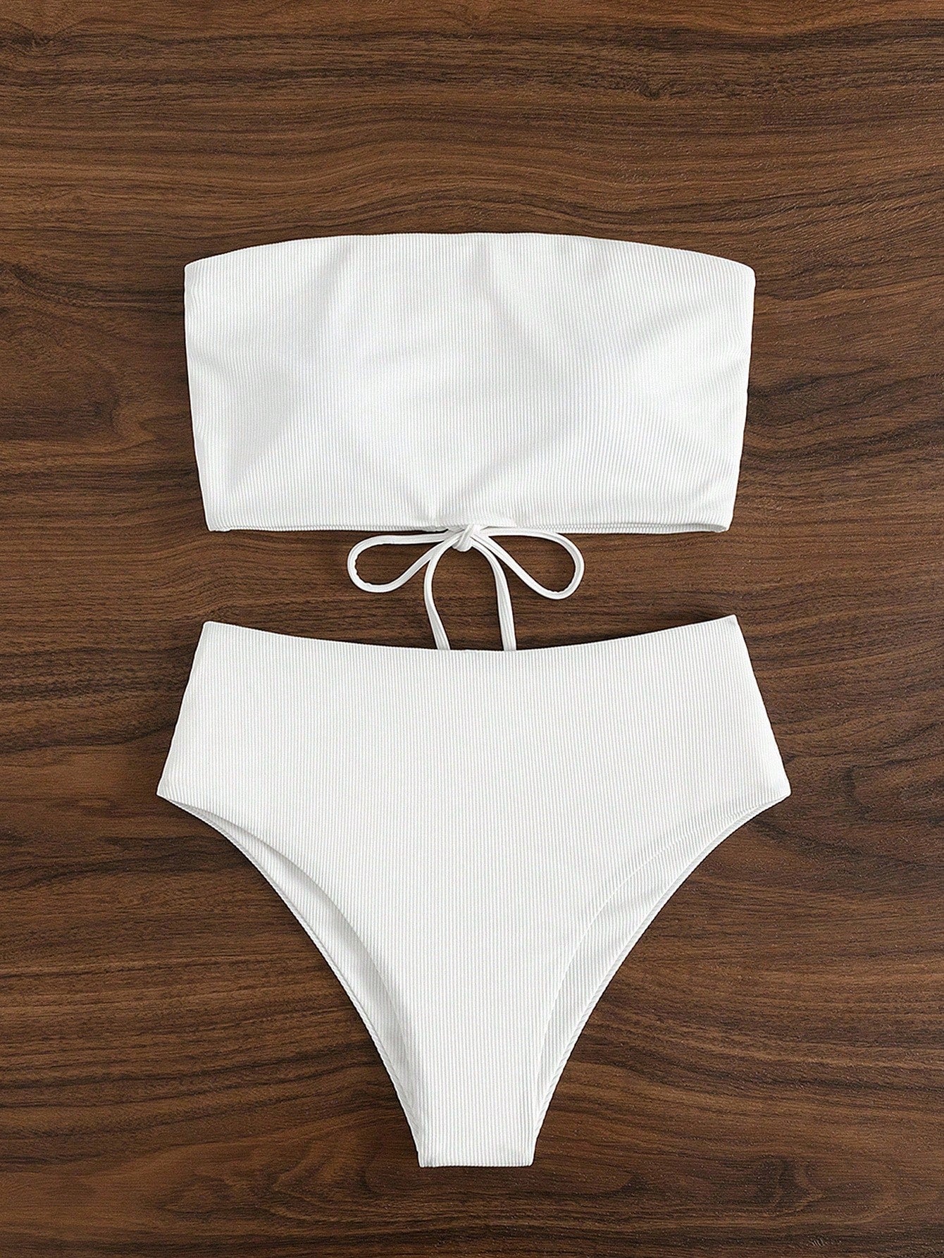 Bonvoyette Summer Beach Solid Bandeau High Waisted Bikini