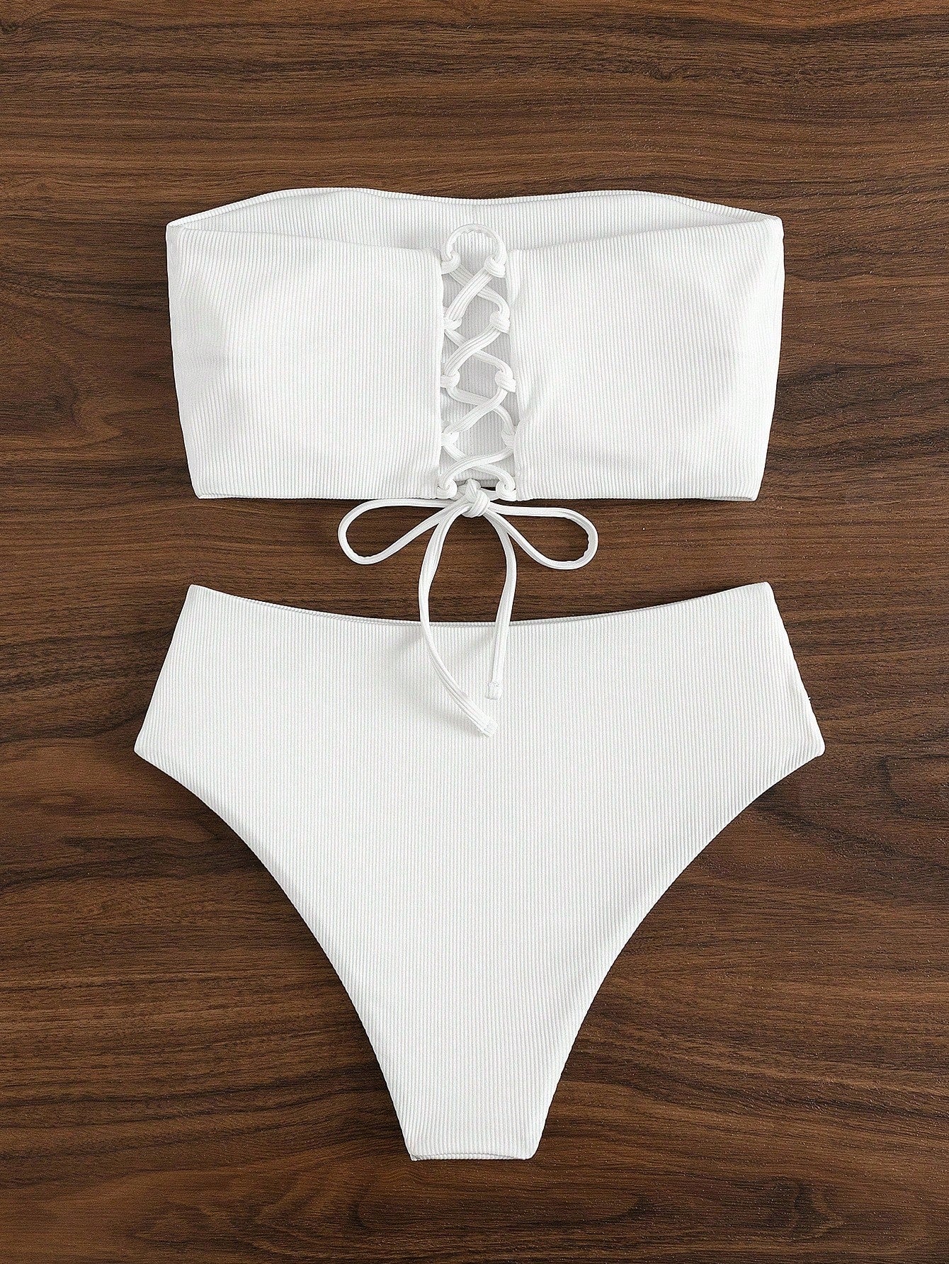 Bonvoyette Summer Beach Solid Bandeau High Waisted Bikini