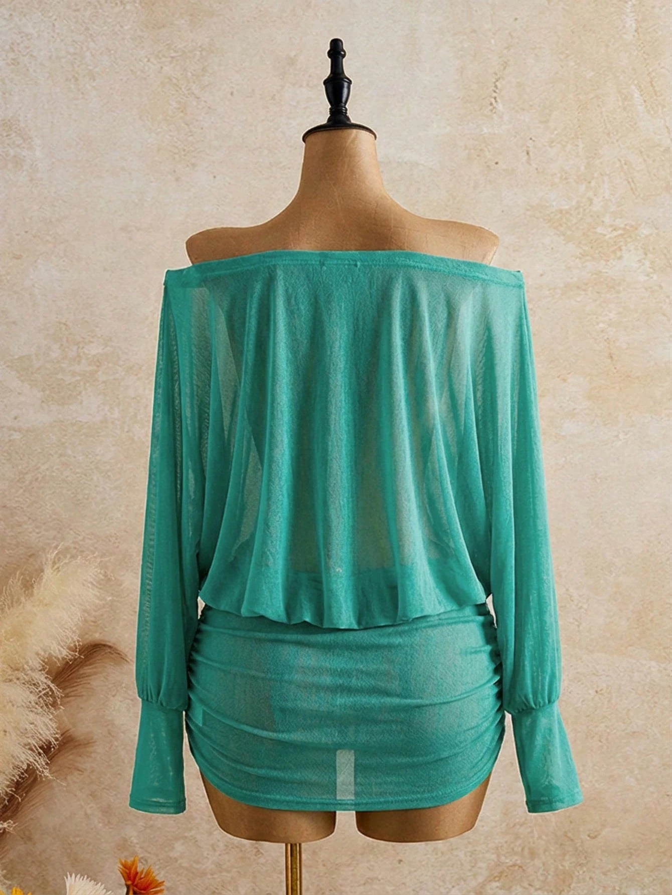 Bonvoyette Women's Teal Sheer Loose Long Sleeve Casual Tropical Summer Fashion Cover-Up Holiday Beach Vacation Holiday Vacation
