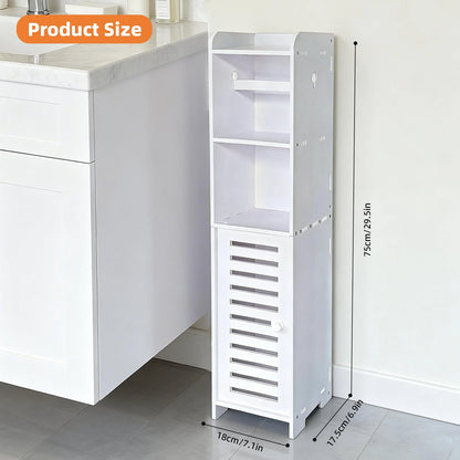 BorealBear 1 PC Independent White Bathroom Cabinet, Toilet Paper Storage Cabinet, Multi-Tier Storage Shelf, Made Of Durable Wood-Plastic Material, With Door For Moisture And Dust Prevention, Suitable