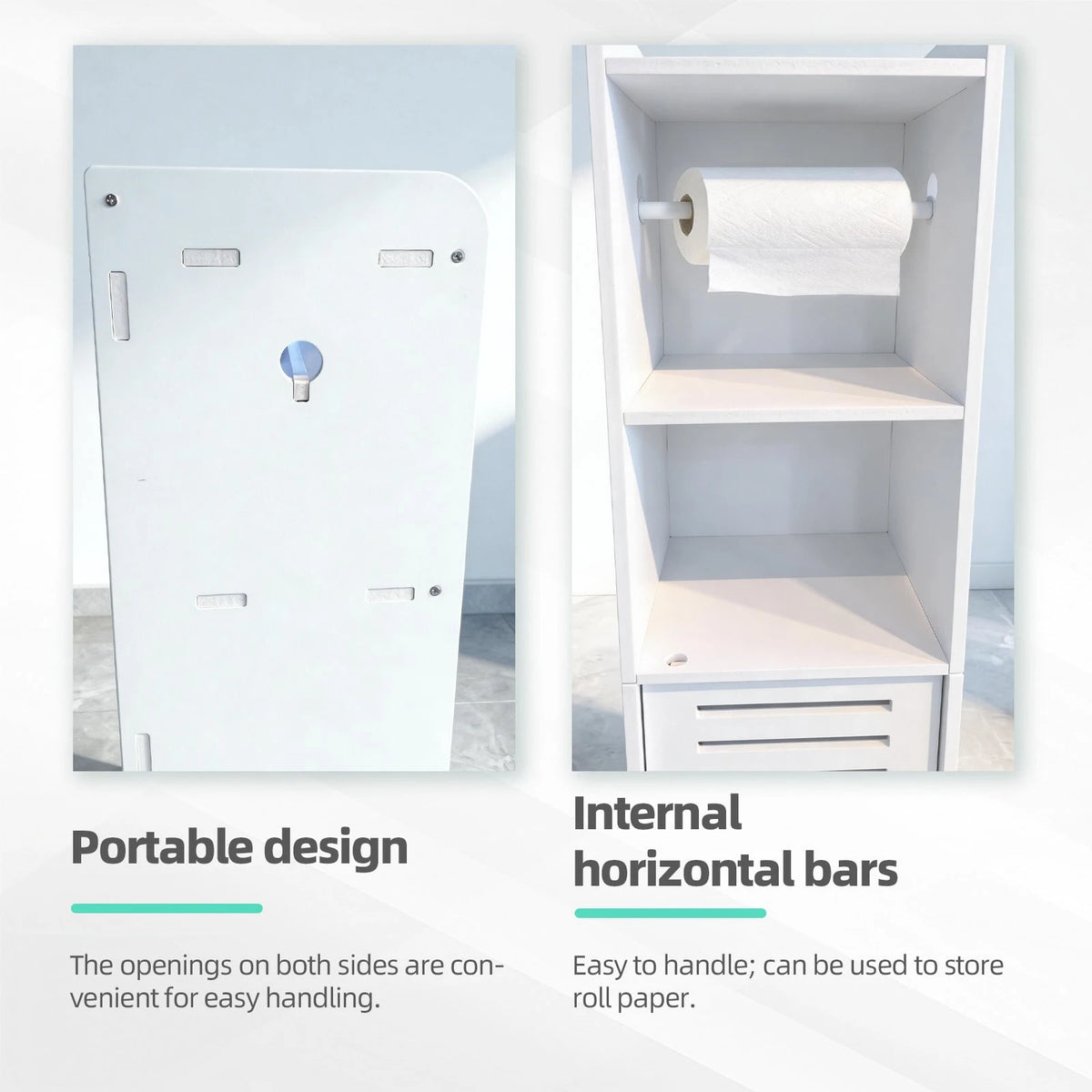 BorealBear 1 PC Independent White Bathroom Cabinet, Toilet Paper Storage Cabinet, Multi-Tier Storage Shelf, Made Of Durable Wood-Plastic Material, With Door For Moisture And Dust Prevention, Suitable