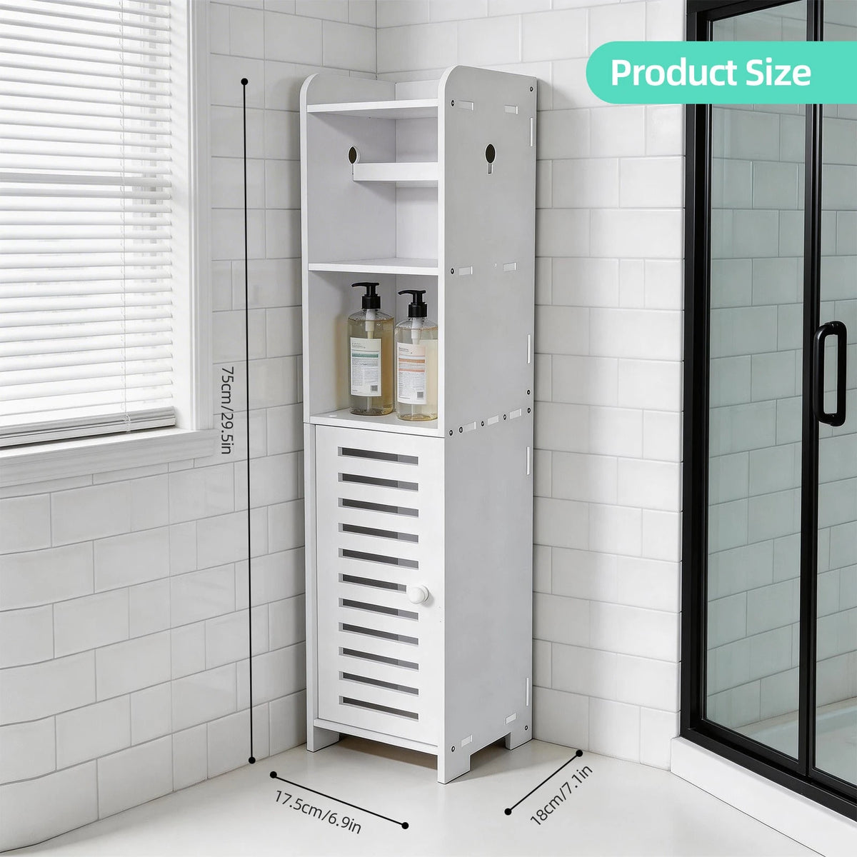 BorealBear 1 PC Independent White Bathroom Cabinet, Toilet Paper Storage Cabinet, Multi-Tier Storage Shelf, Made Of Durable Wood-Plastic Material, With Door For Moisture And Dust Prevention, Suitable