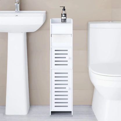 BorealBear 1 PC Independent White Bathroom Cabinet, Toilet Paper Storage Cabinet, Multi-Tier Storage Shelf, Made Of Durable Wood-Plastic Material, With Door For Moisture And Dust Prevention, Suitable