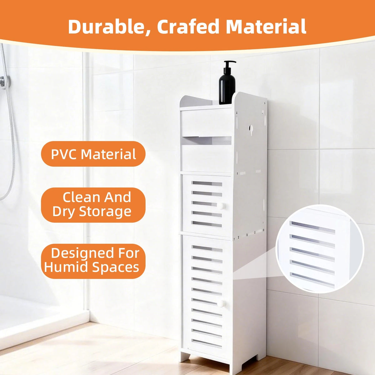 BorealBear 1 PC Independent White Bathroom Cabinet, Toilet Paper Storage Cabinet, Multi-Tier Storage Shelf, Made Of Durable Wood-Plastic Material, With Door For Moisture And Dust Prevention, Suitable