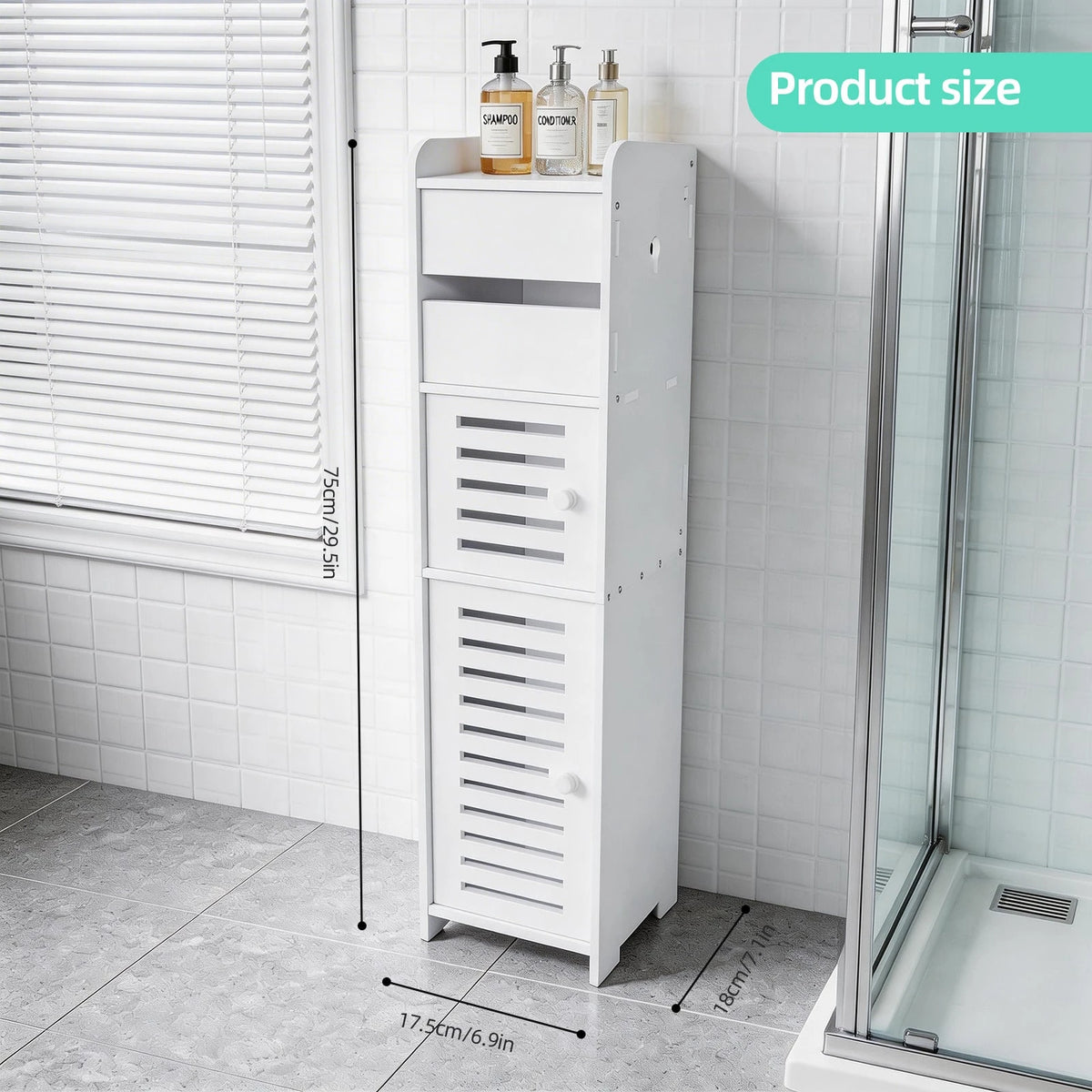 BorealBear 1 PC Independent White Bathroom Cabinet, Toilet Paper Storage Cabinet, Multi-Tier Storage Shelf, Made Of Durable Wood-Plastic Material, With Door For Moisture And Dust Prevention, Suitable