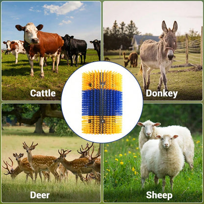 BouPower 2PCS Heavy-Duty Livestock Grooming Brushes, Flexible Animal Back Scratcher For Cows, Horses, Goats- Includes Mounting Hardware