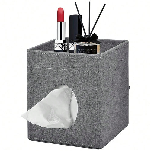 Box Cover With Storage Tray Square Tissue Box Holder PU Leather Facial Tissues Organizer Tray For Bathroom Vanity Bedroom Office Car,St