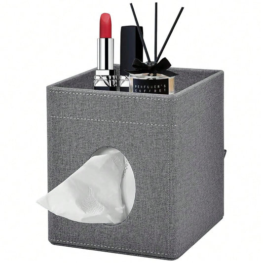 Box Cover With Storage Tray Square Tissue Box Holder PU Leather Facial Tissues Organizer Tray For Bathroom Vanity Bedroom Office Car,St