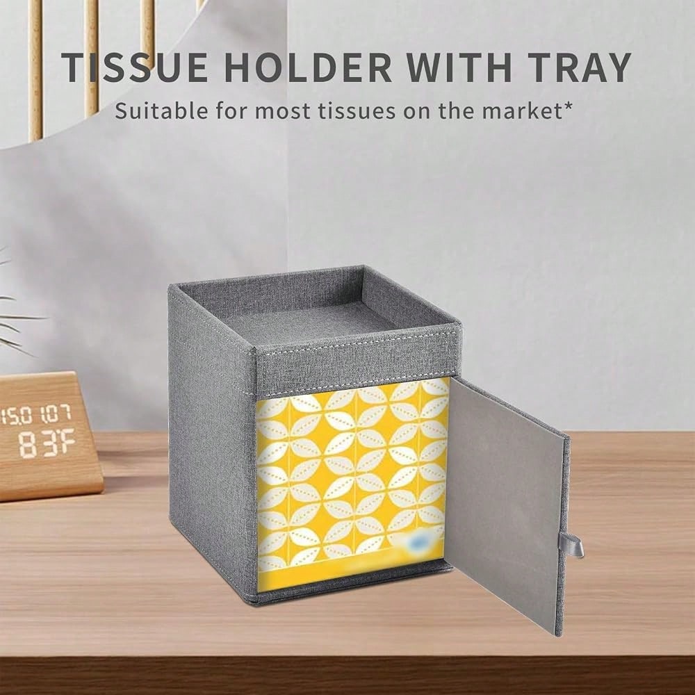 Box Cover With Storage Tray Square Tissue Box Holder PU Leather Facial Tissues Organizer Tray For Bathroom Vanity Bedroom Office Car,St
