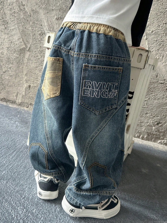 Boys' Loose Fit Straight Leg Jeans, Suitable For Casual, School, Outdoor Wear, Autumn
