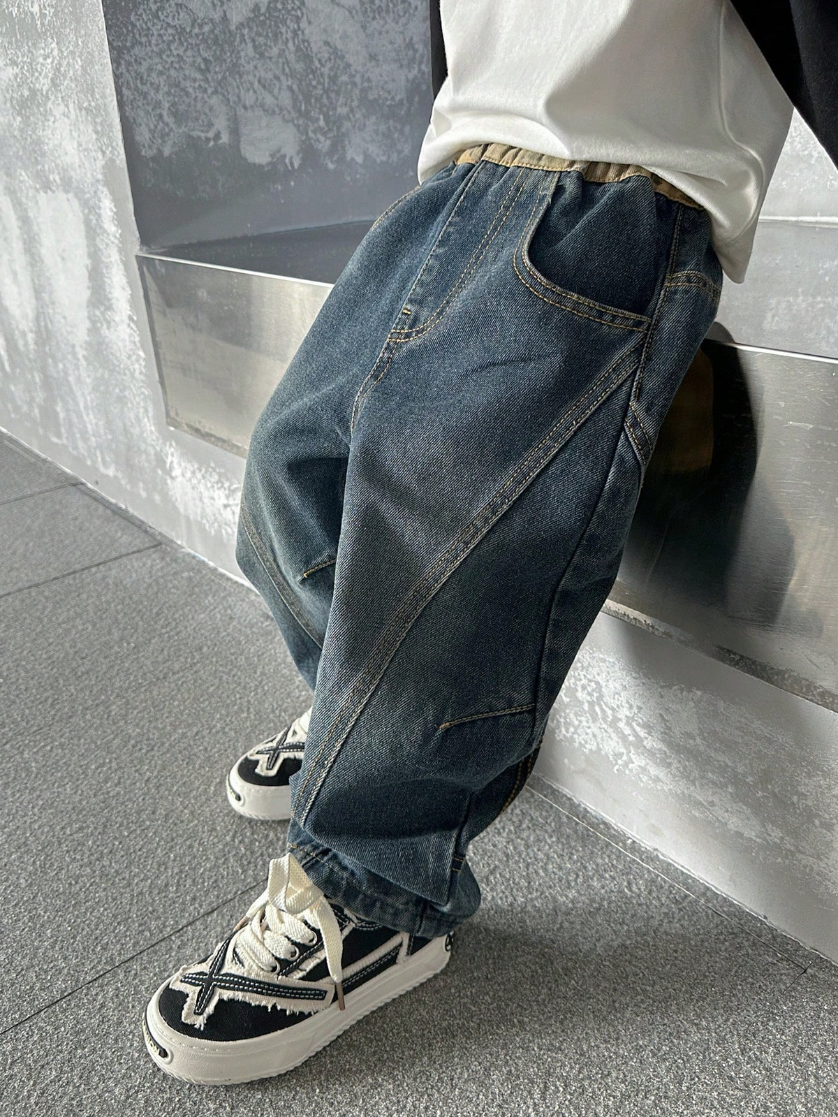 Boys' Loose Fit Straight Leg Jeans, Suitable For Casual, School, Outdoor Wear, Autumn