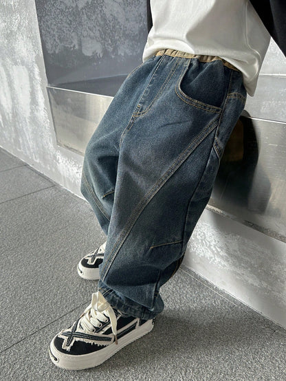 Boys' Loose Fit Straight Leg Jeans, Suitable For Casual, School, Outdoor Wear, Autumn