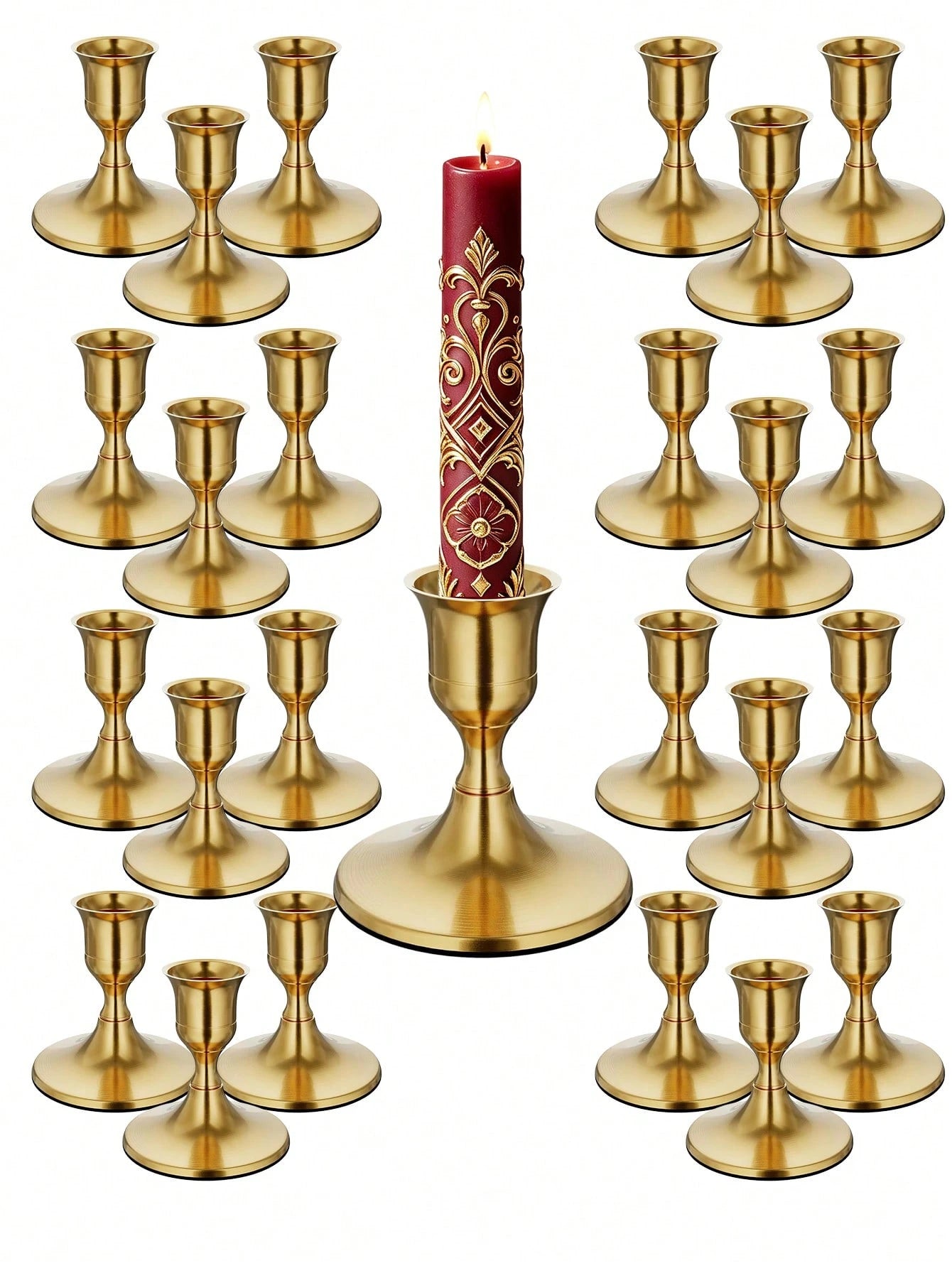Brass Gold Tapered Candlesticks, Vintage Metal Candle Holders, Centerpiece Decorations For Dining Tables And Mantel Ornaments, Suitable For Wedding And Party Decor Arrangements