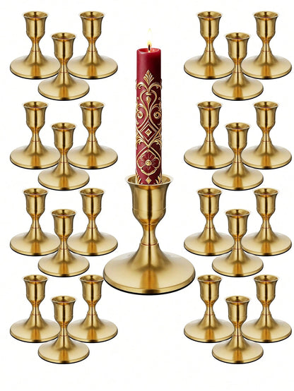 Brass Gold Tapered Candlesticks, Vintage Metal Candle Holders, Centerpiece Decorations For Dining Tables And Mantel Ornaments, Suitable For Wedding And Party Decor Arrangements