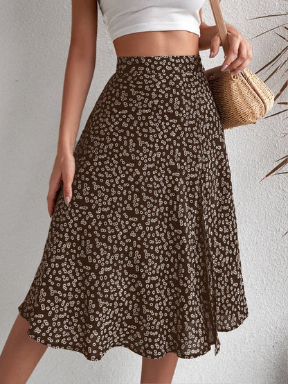 Breezaya Ditsy Floral Print Split Thigh Skirt Vacation Beach Outfits Women