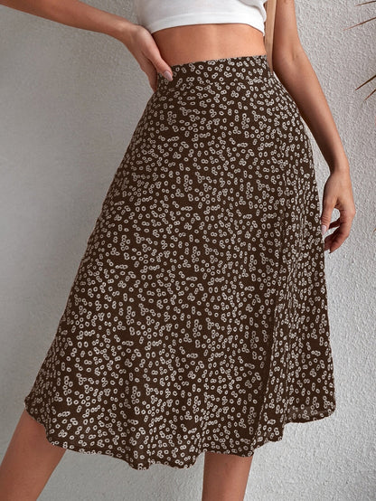 Breezaya Ditsy Floral Print Split Thigh Skirt Vacation Beach Outfits Women