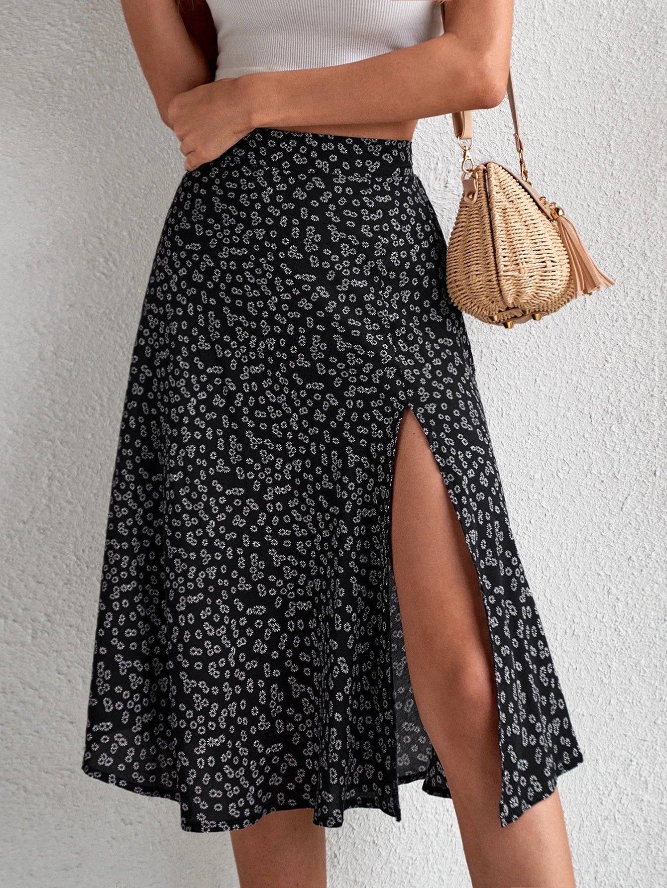 Breezaya Ditsy Floral Print Split Thigh Skirt Vacation Beach Outfits Women
