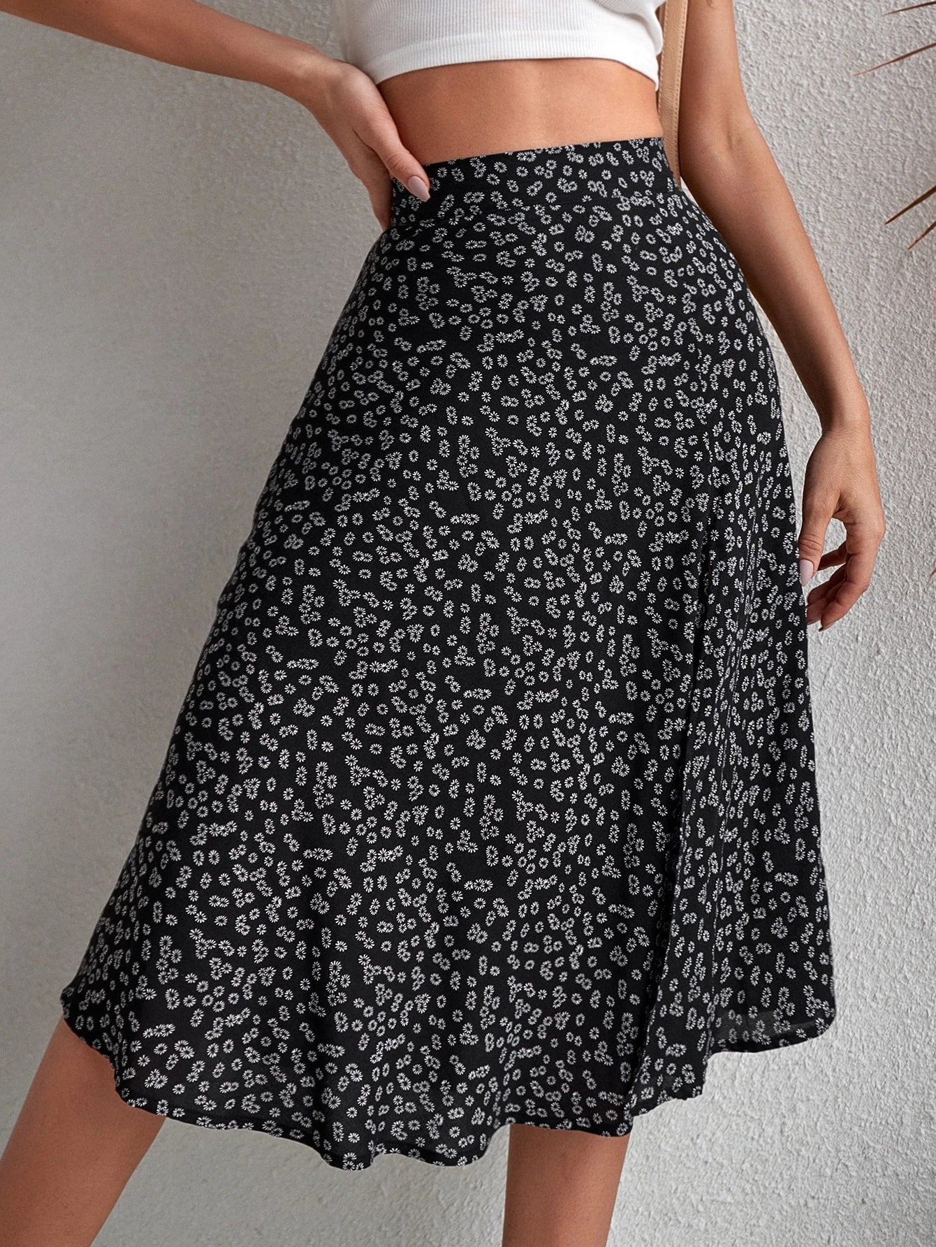 Breezaya Ditsy Floral Print Split Thigh Skirt Vacation Beach Outfits Women