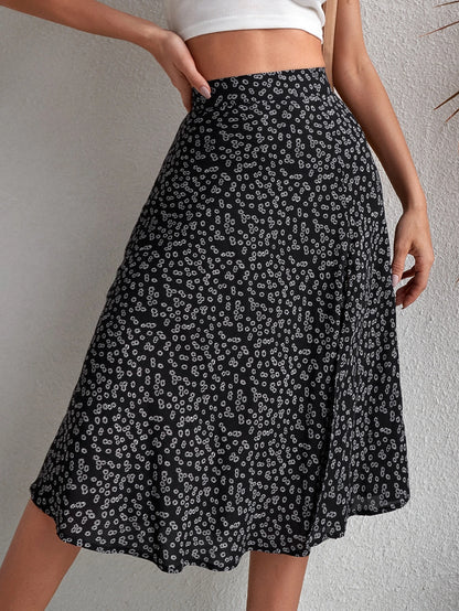 Breezaya Ditsy Floral Print Split Thigh Skirt Vacation Beach Outfits Women