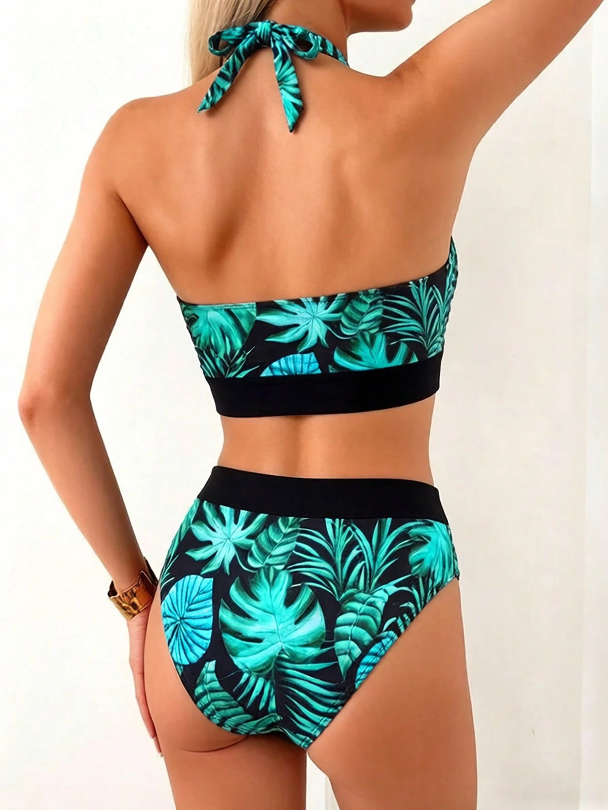 Breezaya Women's 2-Piece Swimsuit Set With Floral Print, Halter Tie, Backless Hollow Out Design, Summer Holiday Beach Outfit