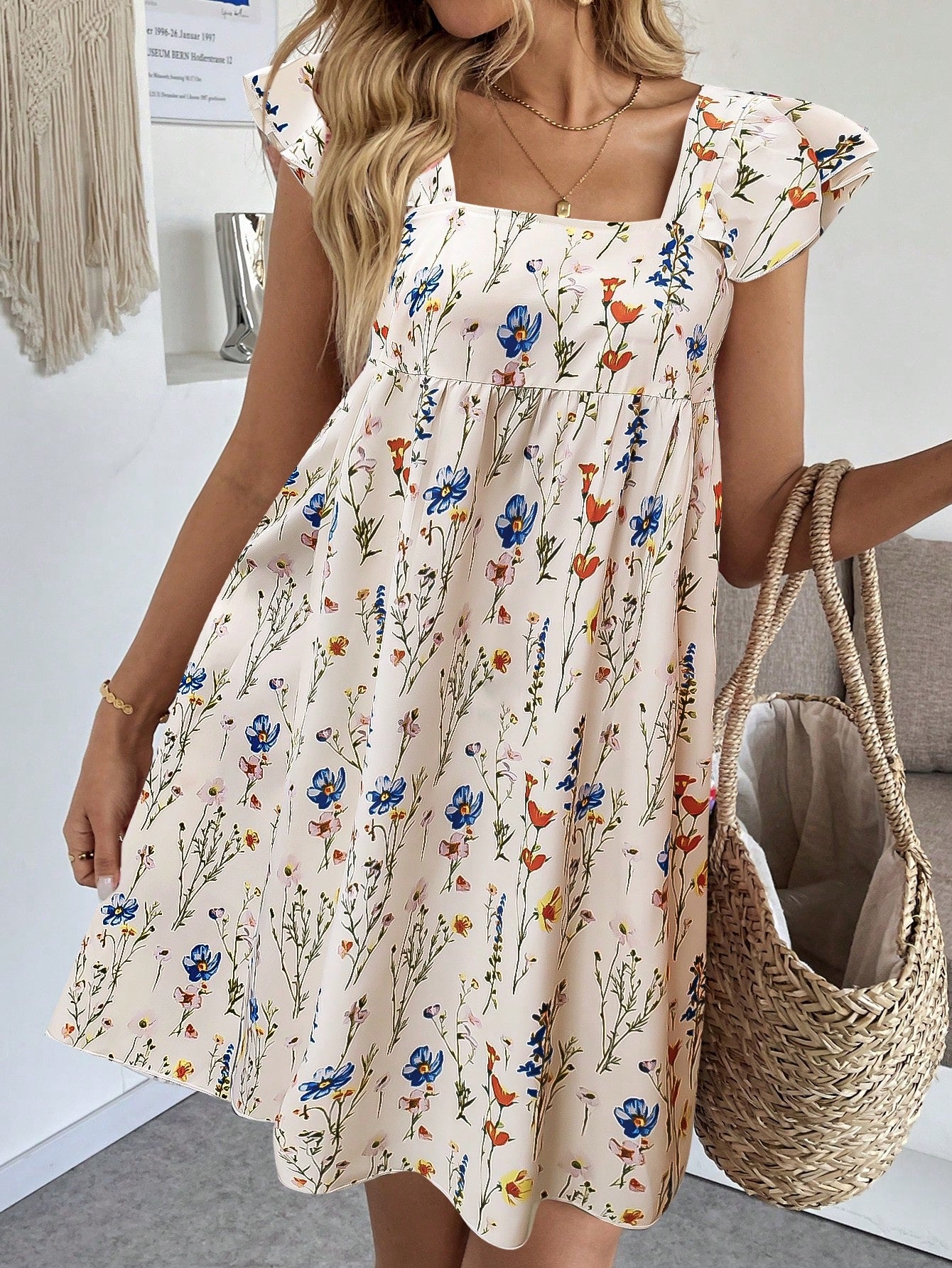 Breezaya Women's Floral Print Scoop Neck A-Line Short Dress, Casual Summer Holiday