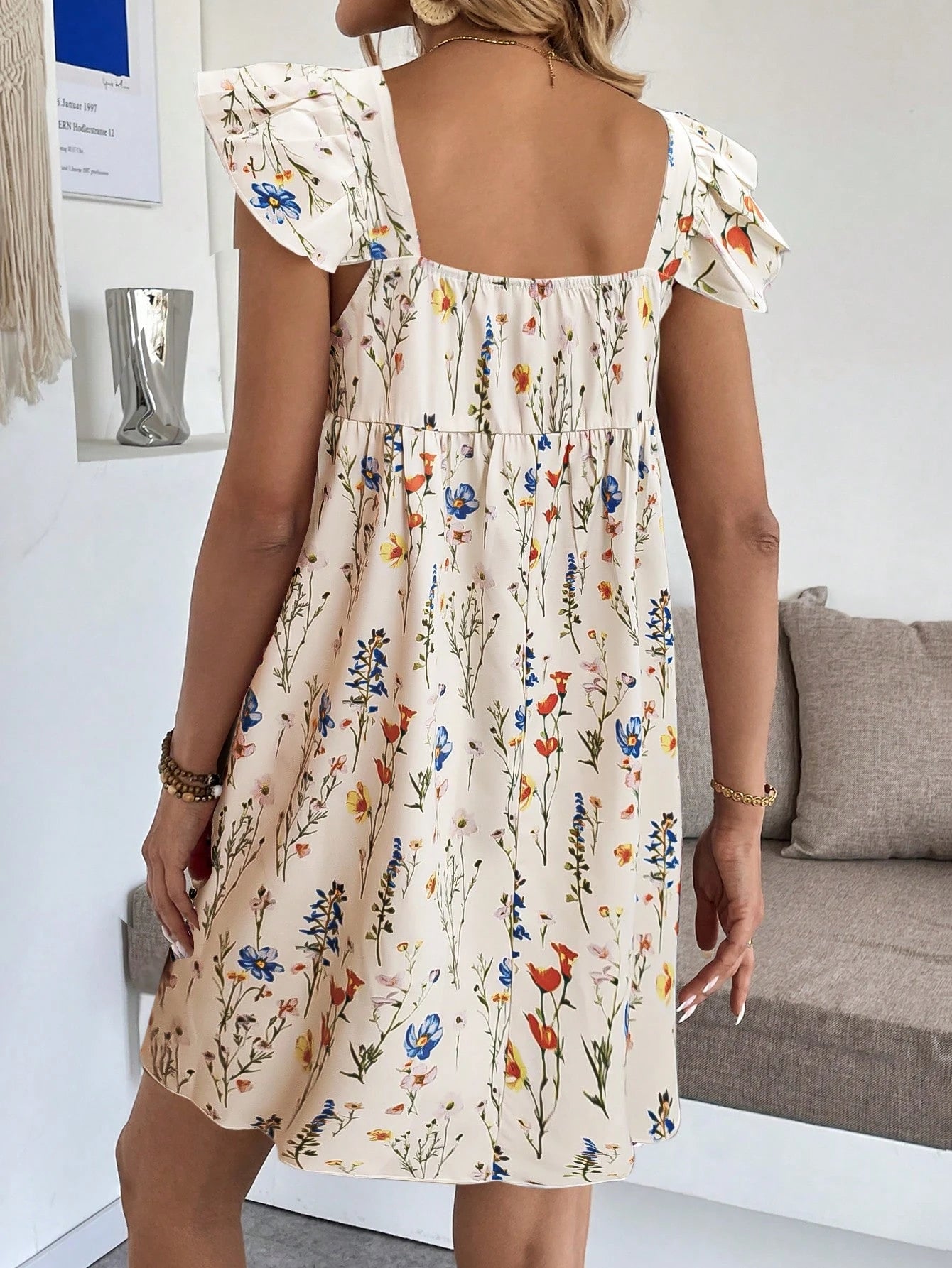 Breezaya Women's Floral Print Scoop Neck A-Line Short Dress, Casual Summer Holiday
