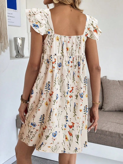 Breezaya Women's Floral Print Scoop Neck A-Line Short Dress, Casual Summer Holiday