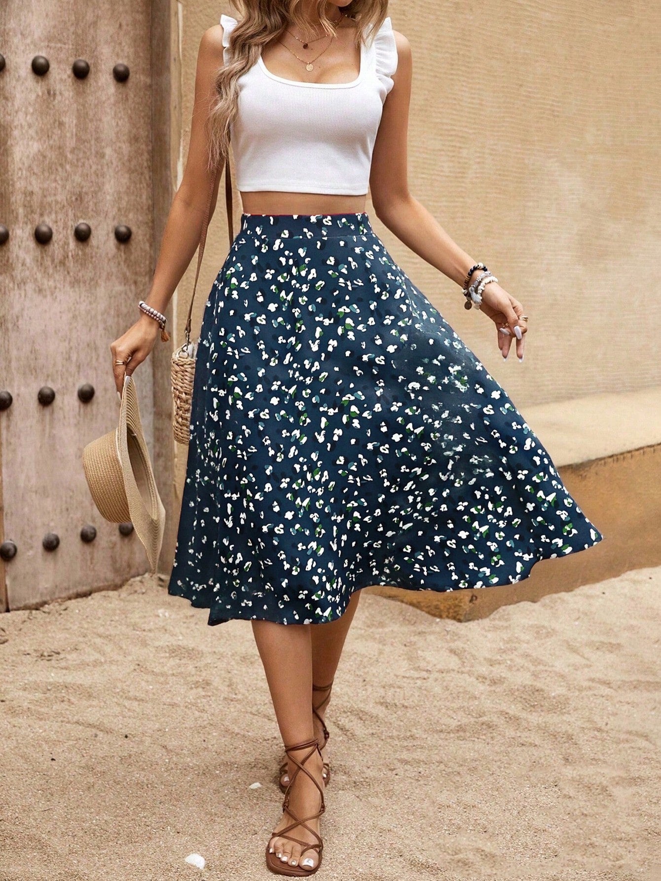 Breezaya Women's Full Printed Skirt With Pockets Fall Cloth For Women