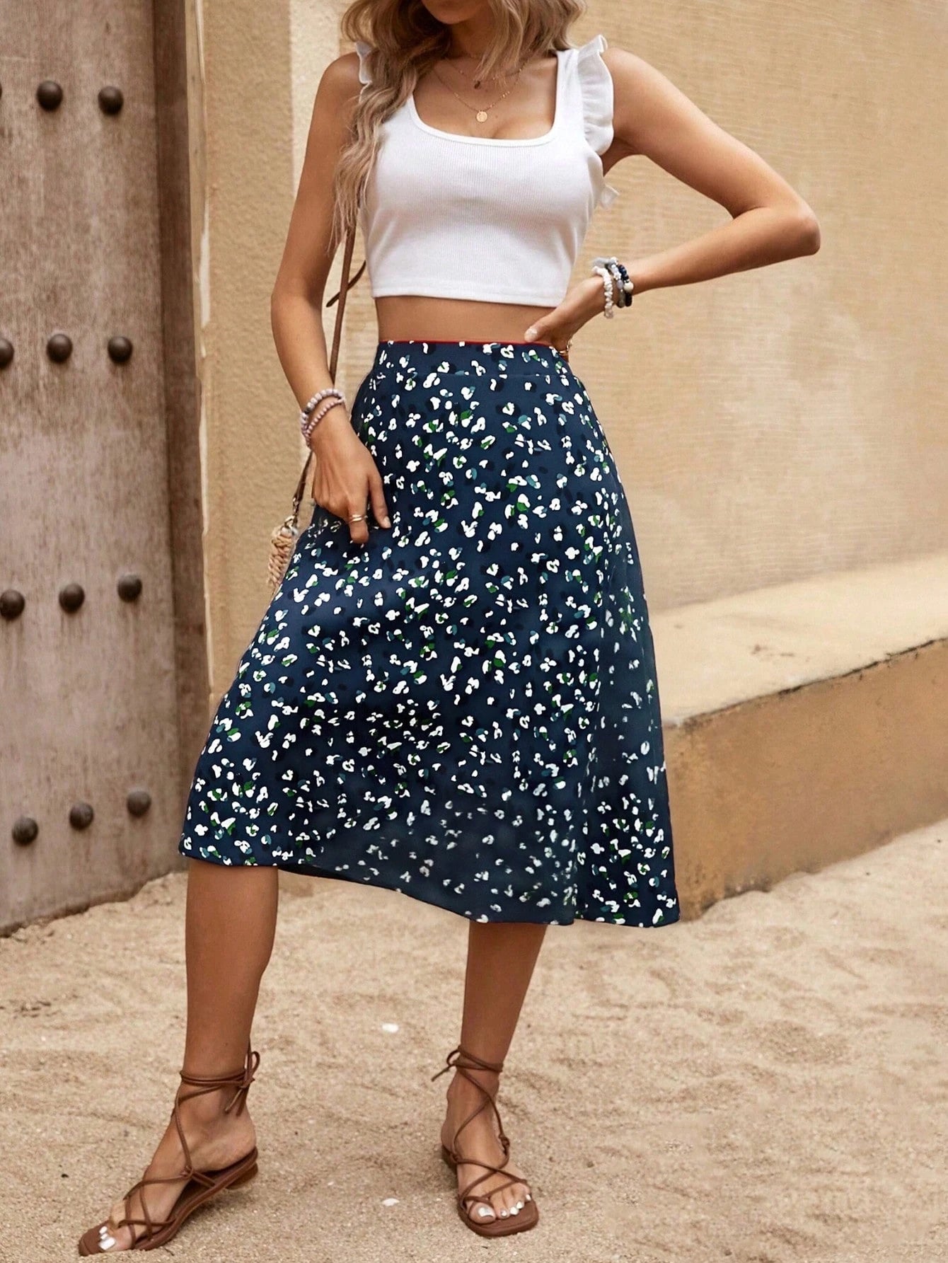 Breezaya Women's Full Printed Skirt With Pockets Fall Cloth For Women
