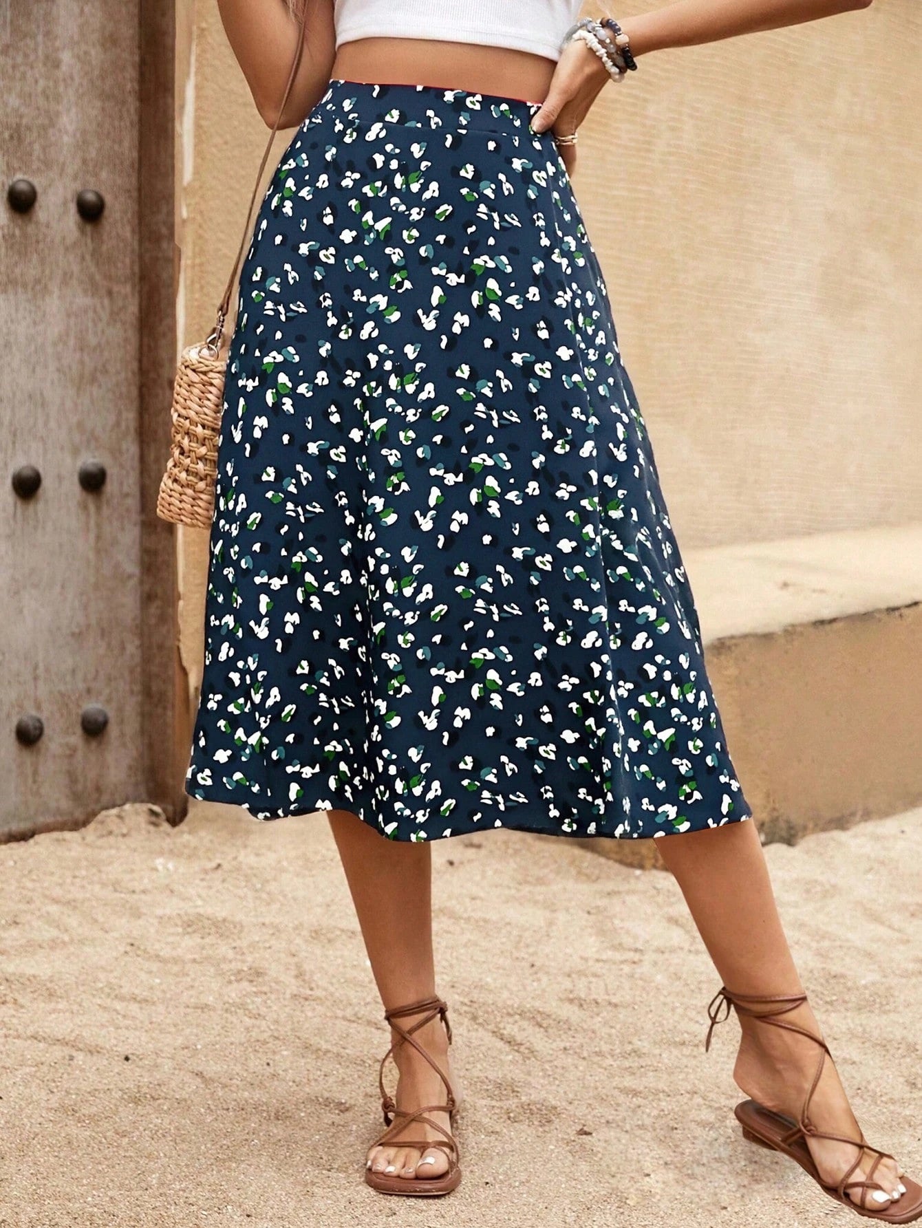 Breezaya Women's Full Printed Skirt With Pockets Fall Cloth For Women