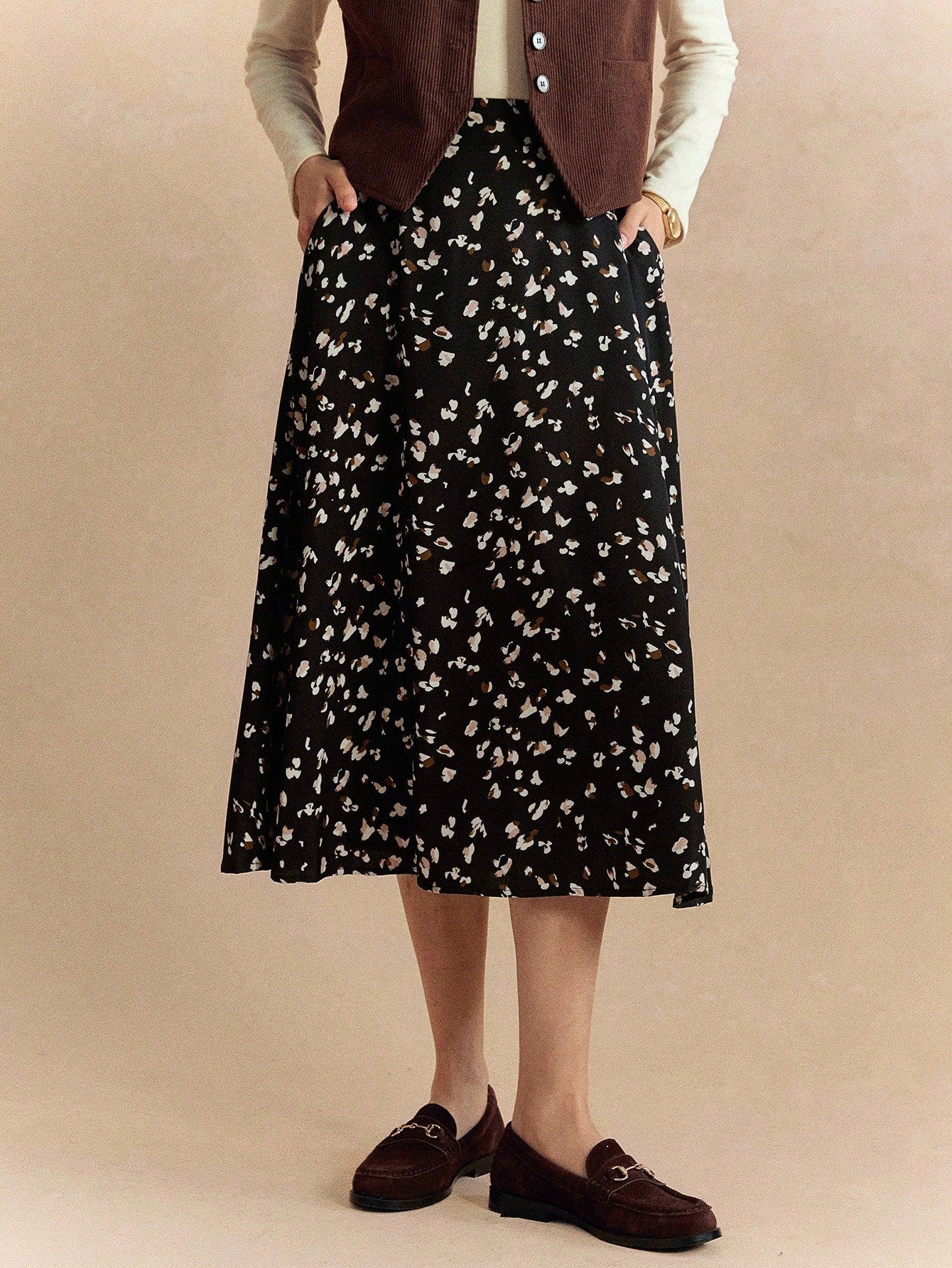 Breezaya Women's Full Printed Skirt With Pockets Fall Cloth For Women
