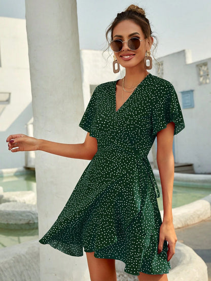 Breezaya Women's Polka Dot Ruffle Short Sleeve Dress