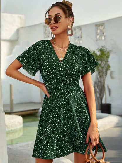 Breezaya Women's Polka Dot Ruffle Short Sleeve Dress